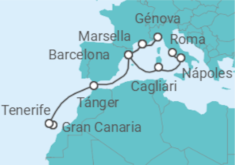 Itinerario del Crucero desde Las Palmas de Gran Canaria a Civitavecchia (Roma) - Costa Cruceros