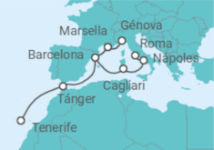 Itinerario del Crucero desde Santa Cruz de Tenerife  a Civitavecchia (Roma) - Costa Cruceros
