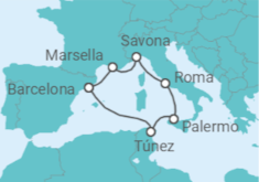 Itinerario del Crucero España, Túnez, Italia - Costa Cruceros