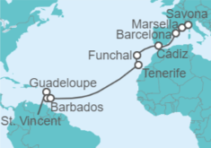 Itinerario del Crucero Barbados, España, Portugal, Francia - Costa Cruceros