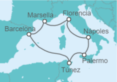 Itinerario del Crucero Francia, España, Túnez, Italia - MSC Cruceros