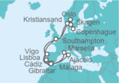 Itinerario del Crucero Noruega, Dinamarca, Reino Unido, España, Francia, Gibraltar, Portugal - Princess Cruises