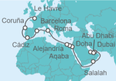 Itinerario del Crucero desde Dubai (EAU) a Le Havre (París) - MSC Cruceros
