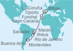 Itinerario del Crucero desde Buenos Aires (Argentina) a Bilbao (España) - MSC Cruceros