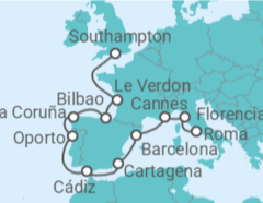 Itinerario del Crucero desde Southampton (Londres) a Civitavecchia (Roma) - Norwegian Cruise Line