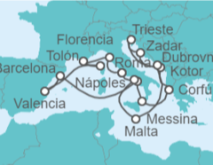 Itinerario del Crucero Italia, Francia, España, Grecia, Montenegro, Croacia, Malta - Cunard