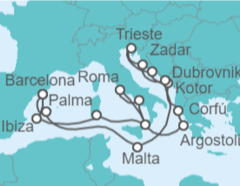 Itinerario del Crucero España, Italia, Grecia, Montenegro, Croacia, Malta - Cunard