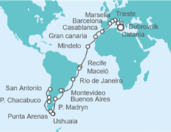 Itinerario del Crucero desde Trieste (Italia) a San Antonio (Santiago de Chile) - Costa Cruceros