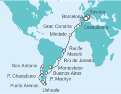 Itinerario del Crucero desde Savona (Italia) a San Antonio (Santiago de Chile) - Costa Cruceros