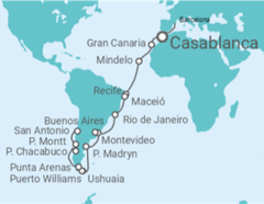 Itinerario del Crucero desde Barcelona (España) a San Antonio (Santiago de Chile) - Costa Cruceros