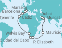 Itinerario del Crucero desde Marsella (Francia) a Dubái (EAU) - Costa Cruceros