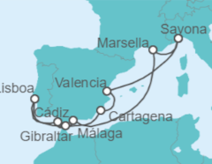 Itinerario del Crucero Francia, España, Gibraltar, Portugal - Costa Cruceros