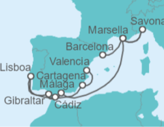 Itinerario del Crucero Francia, Italia, España, Gibraltar, Portugal - Costa Cruceros