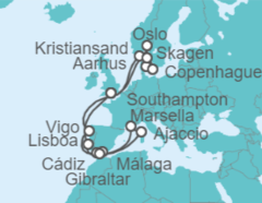 Itinerario del Crucero Noruega, Dinamarca, Reino Unido, España, Francia, Gibraltar, Portugal - Princess Cruises