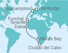 Itinerario del Crucero Namibia, España, Portugal, Reino Unido - Cunard