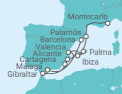 Itinerario del Crucero desde Barcelona (España) a Monte Carlo (Mónaco) - Silversea