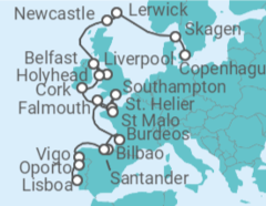 Itinerario del Crucero desde Copenhague (Dinamarca) a Lisboa - Silversea