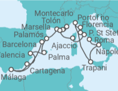 Itinerario del Crucero desde Barcelona (España) a Civitavecchia (Roma) - Silversea