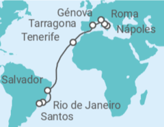 Itinerario del Crucero Italia, España, Brasil - MSC Cruceros