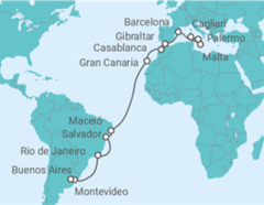 Itinerario del Crucero desde Cagliari (Cerdeña) a Buenos Aires (Argentina) - MSC Cruceros