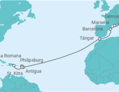 Itinerario del Crucero Francia, España, Marruecos, Antigua Y Barbuda, Saint Maarten - MSC Cruceros