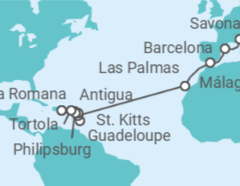 Itinerario del Crucero desde Savona (Italia) a La Romana (R.Dominicana) - Costa Cruceros