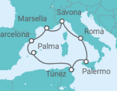 Itinerario del Crucero España, Túnez, Italia - Costa Cruceros