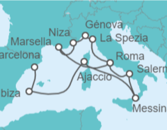 Itinerario del Crucero desde Barcelona (España) a Civitavecchia (Roma) - Cunard