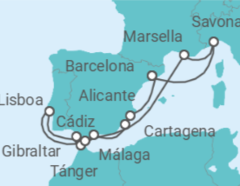 Itinerario del Crucero Italia, España, Marruecos, Gibraltar, Portugal - Costa Cruceros
