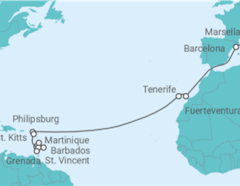 Itinerario del Crucero España, Saint Maarten, San Cristóbal Y Nieves, San Vicente e Islas Granadinas, Barbados - MSC Cruceros