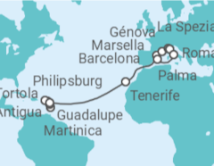 Itinerario del Crucero desde Fort de France (Martinica)  a Palma de Mallorca (España) - MSC Cruceros