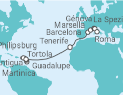 Itinerario del Crucero desde Fort de France (Martinica)  a Civitavecchia (Roma) - MSC Cruceros