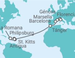 Itinerario del Crucero Italia, Francia, España, Marruecos, Antigua Y Barbuda, Saint Maarten, San Cristóbal Y Nieves - MSC Cruceros