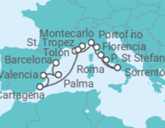 Itinerario del Crucero desde Civitavecchia (Roma) a Barcelona (España) - Silversea