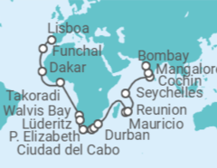 Itinerario del Crucero desde Lisboa a Bombay (India) - Silversea