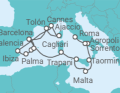 Itinerario del Crucero desde Barcelona (España) a Civitavecchia (Roma) - Silversea