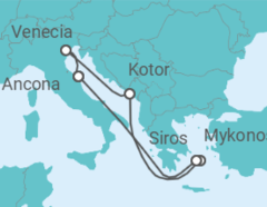 Itinerario del Crucero Montenegro, Grecia, Italia - MSC Cruceros