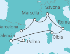 Itinerario del Crucero desde Palma de Mallorca (España) a Barcelona (España) - Costa Cruceros