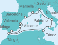Itinerario del Crucero Francia, Italia, Túnez, Marruecos, España - Costa Cruceros