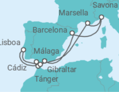 Itinerario del Crucero Marruecos, España, Gibraltar, Portugal, Francia, Italia - Costa Cruceros