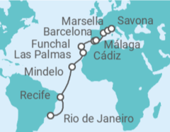 Itinerario del Crucero desde Río de Janeiro (Brasil) a Savona (Italia) - Costa Cruceros