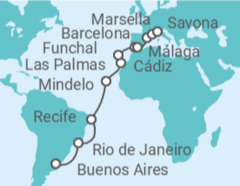 Itinerario del Crucero desde Buenos Aires (Argentina) a Savona (Italia) - Costa Cruceros