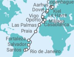Itinerario del Crucero desde Santos (Sao Paulo) a Copenhague (Dinamarca) - Costa Cruceros