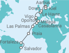Itinerario del Crucero desde Salvador Bahía (Brasil) a Kiel (Alemania) - Costa Cruceros