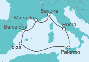 Itinerario del Crucero Vuelo + Hotel + Crucero en Costa Smeralda - Costa Cruceros